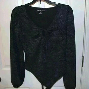 American Eagle Long Sleeve Dark Blue Sparkle Bodysuit Size L